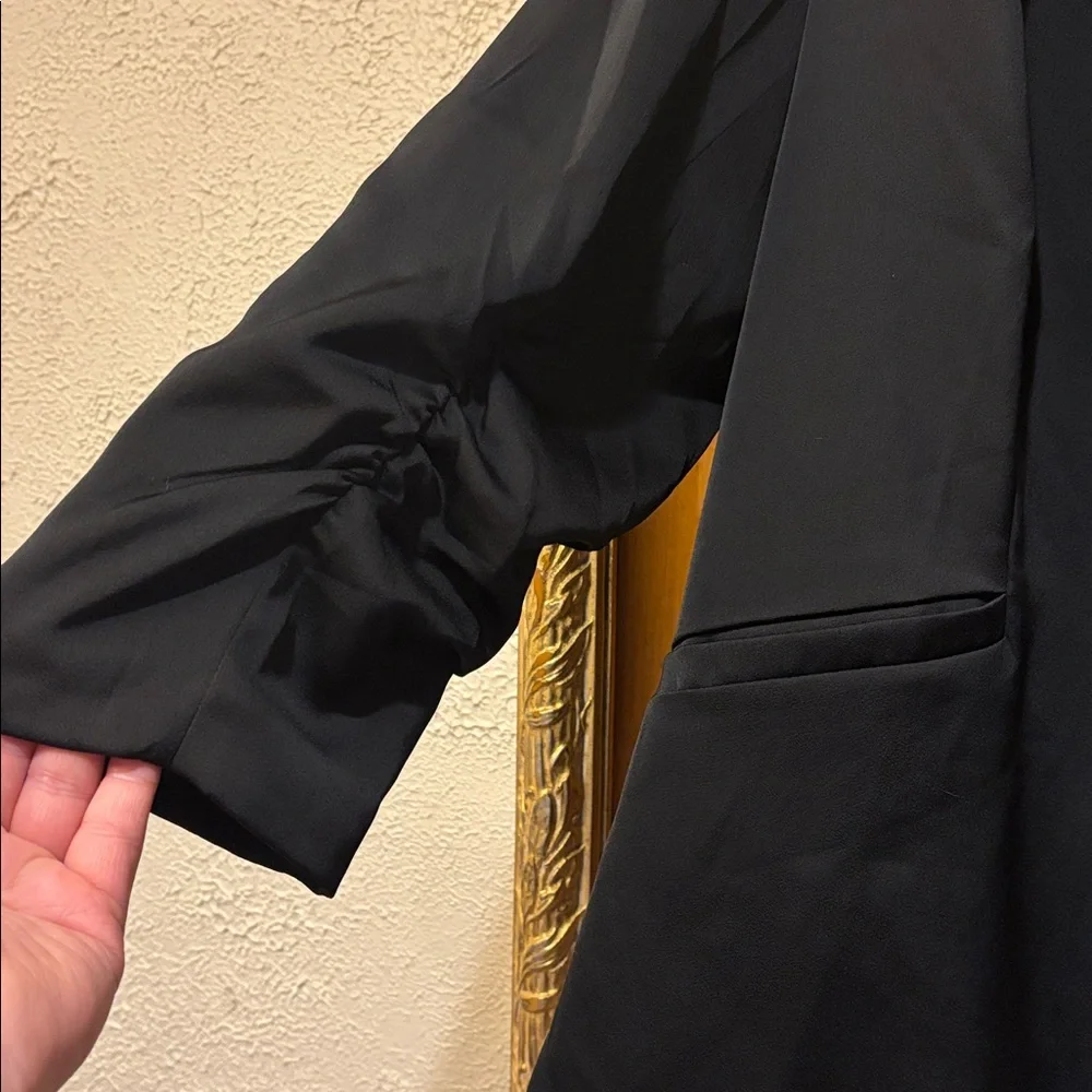 Skies are Blue Black Shiny Ruched Sleeve Blazer - Size 1X - Picture 2 of 7